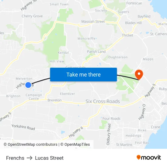 Frenchs to Lucas Street map