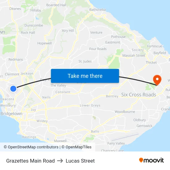 Grazettes Main Road to Lucas Street map