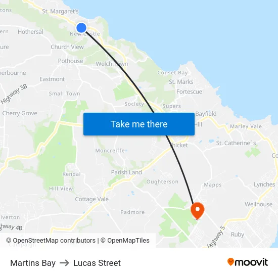 Martins Bay to Lucas Street map