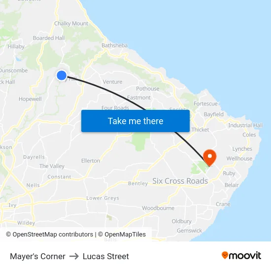 Mayer's Corner to Lucas Street map