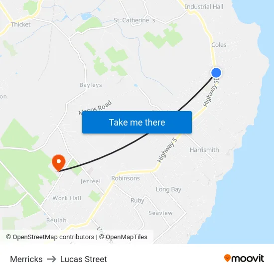 Merricks to Lucas Street map