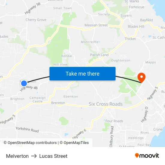 Melverton to Lucas Street map