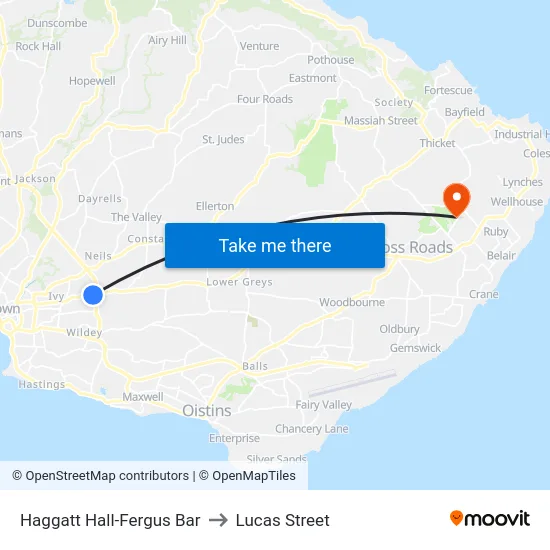 Haggatt Hall-Fergus Bar to Lucas Street map
