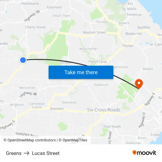 Greens to Lucas Street map