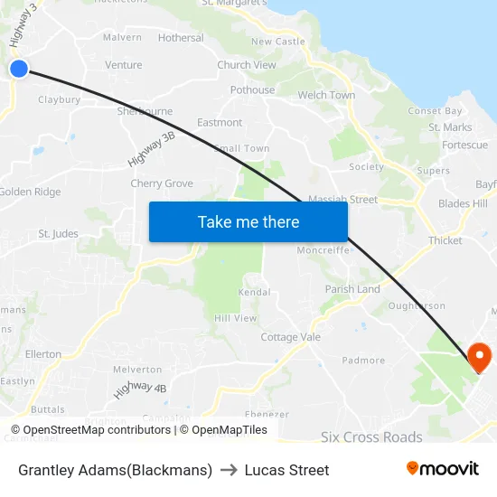 Grantley Adams(Blackmans) to Lucas Street map