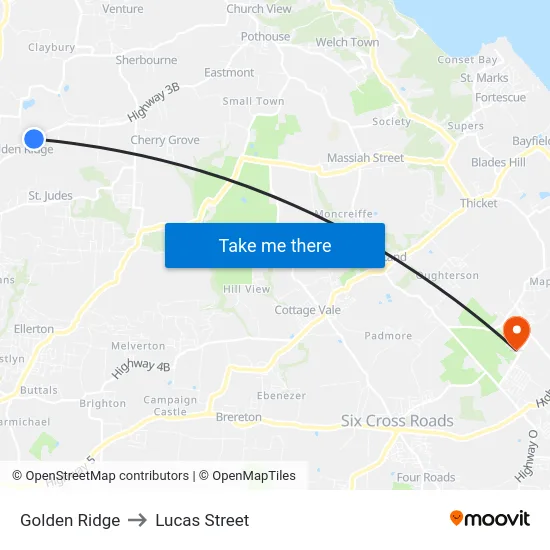 Golden Ridge to Lucas Street map