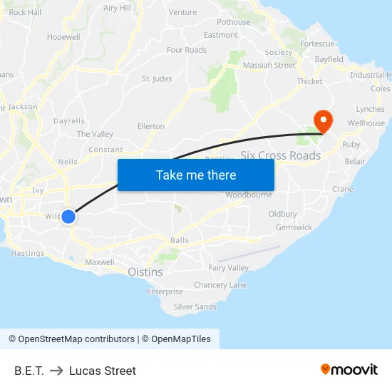 B.E.T. to Lucas Street map