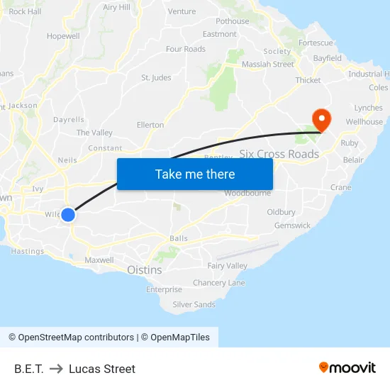 B.E.T. to Lucas Street map