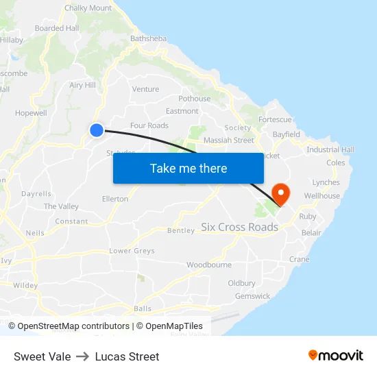 Sweet Vale to Lucas Street map