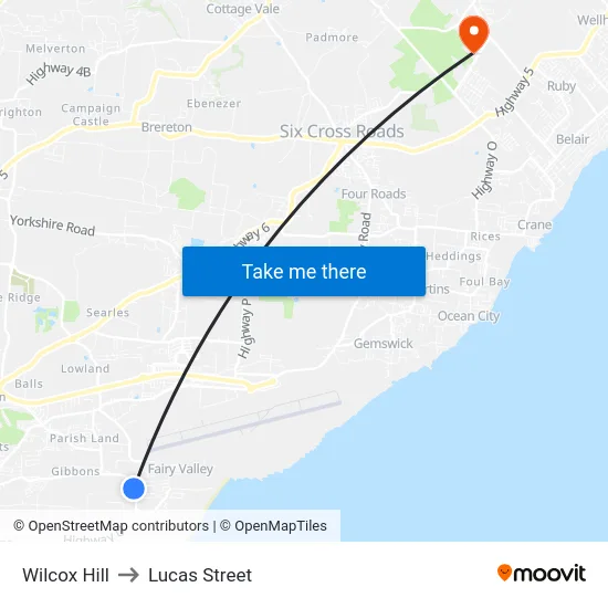 Wilcox Hill to Lucas Street map