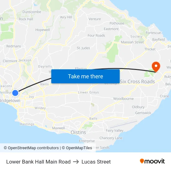 Lower Bank Hall Main Road to Lucas Street map