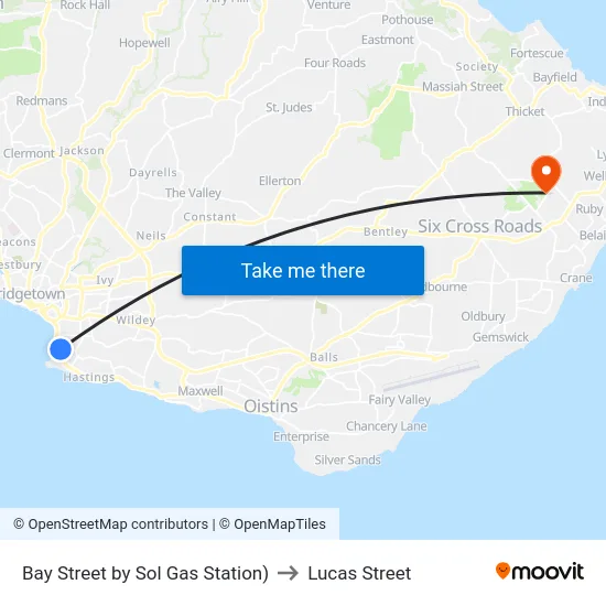Bay Street by Sol Gas Station) to Lucas Street map