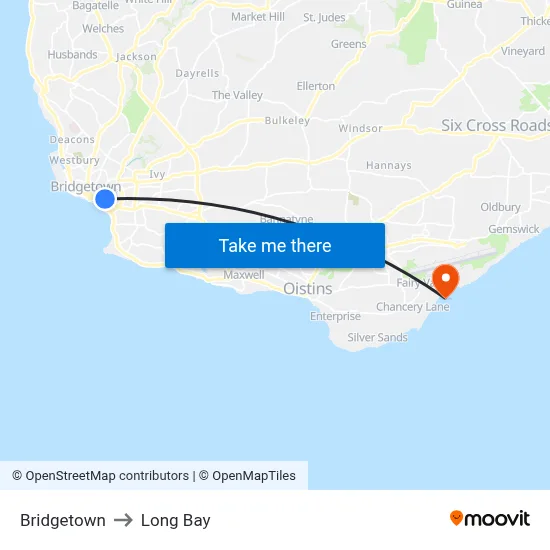 Bridgetown to Long Bay map