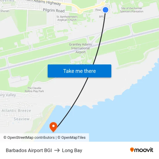 Barbados Airport BGI to Long Bay map