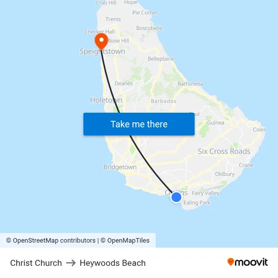 Christ Church to Heywoods Beach map