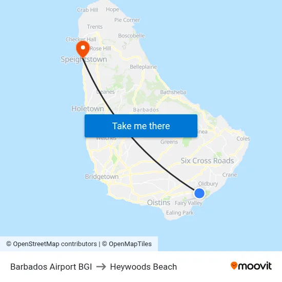 Barbados Airport BGI to Heywoods Beach map