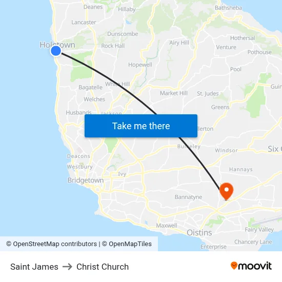 Saint James to Christ Church map