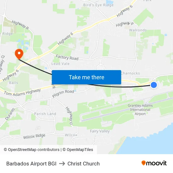 Barbados Airport BGI to Christ Church map