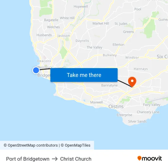 Port of Bridgetown to Christ Church map