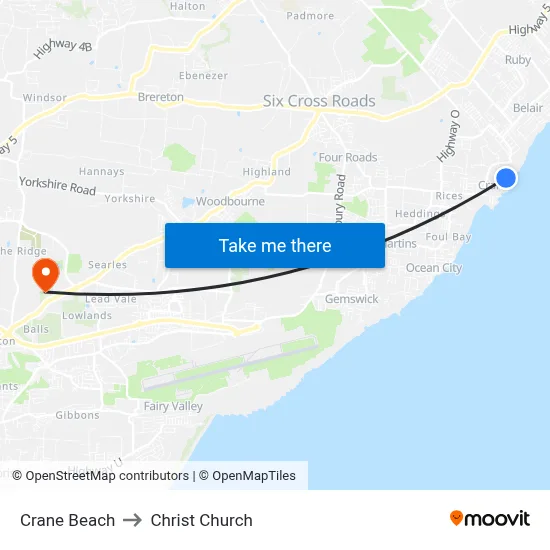 Crane Beach to Christ Church map
