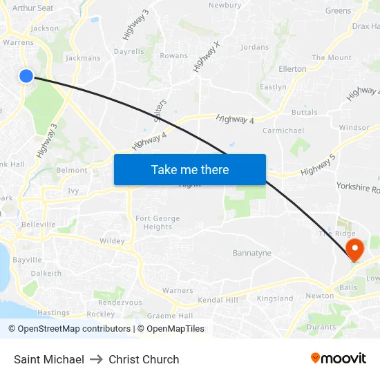 Saint Michael to Christ Church map
