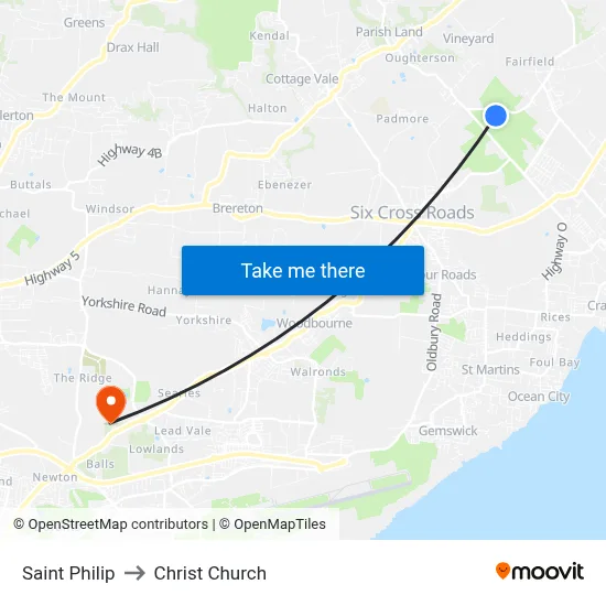 Saint Philip to Christ Church map