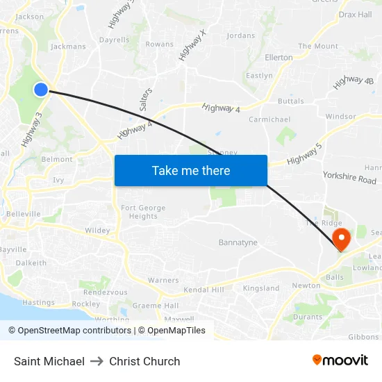 Saint Michael to Christ Church map