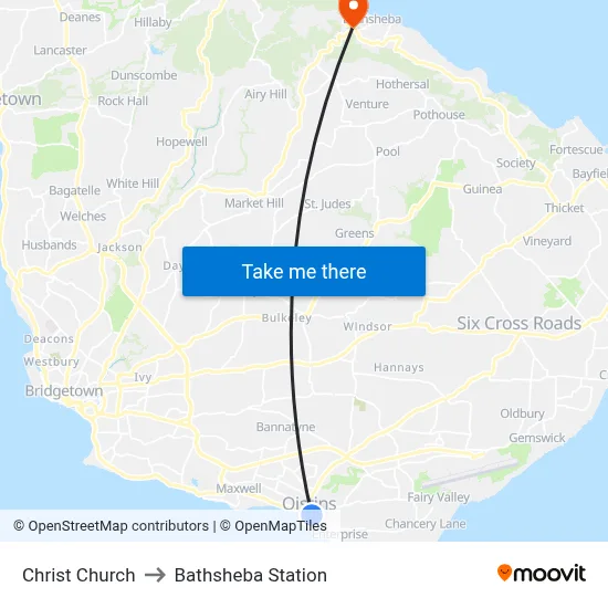 Christ Church to Bathsheba Station map