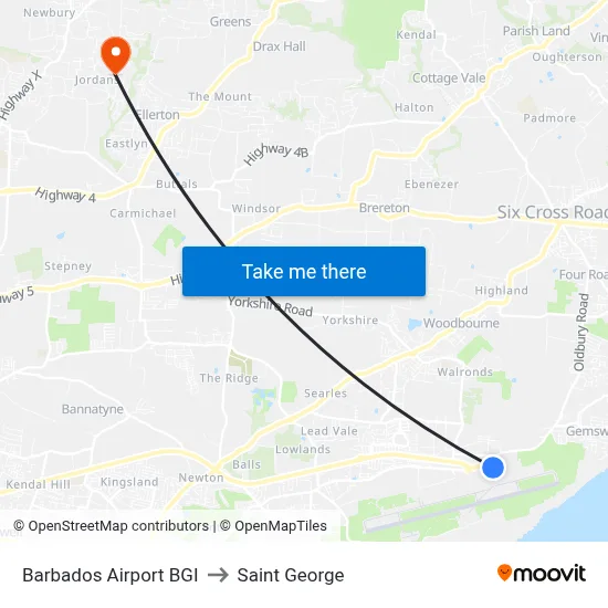 Barbados Airport BGI to Saint George map