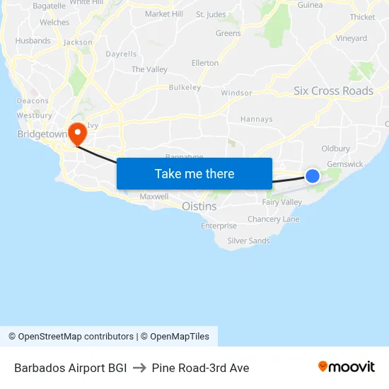 Barbados Airport BGI to Pine Road-3rd Ave map