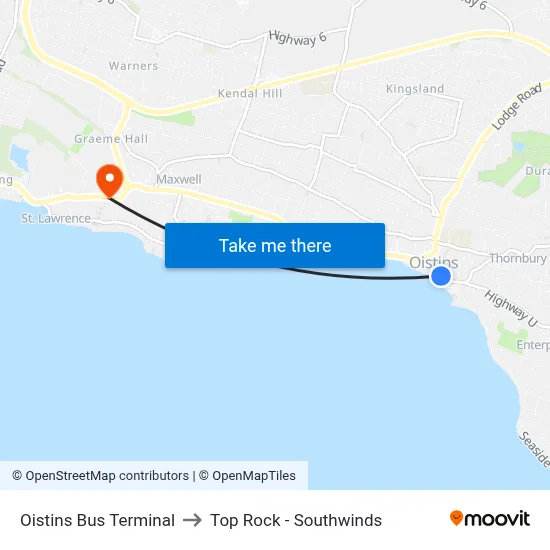 Oistins Bus Terminal to Top Rock - Southwinds map