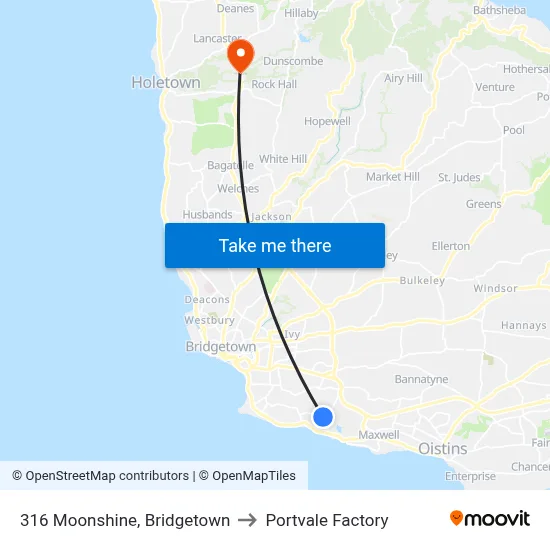316 Moonshine, Bridgetown to Portvale Factory map