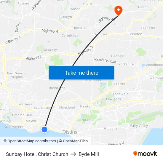 Sunbay Hotel, Christ Church to Byde Mill map