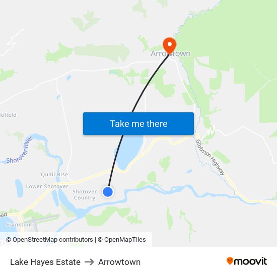 Lake Hayes Estate to Arrowtown map