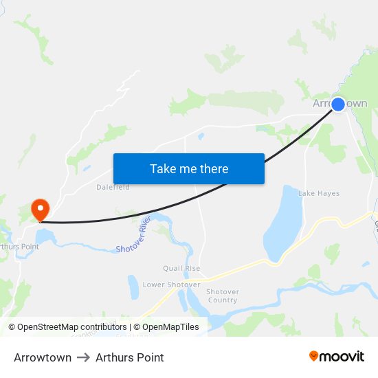 Arrowtown to Arthurs Point map