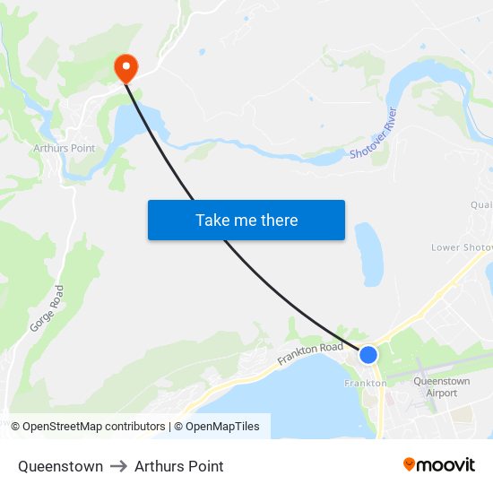 Queenstown to Arthurs Point map