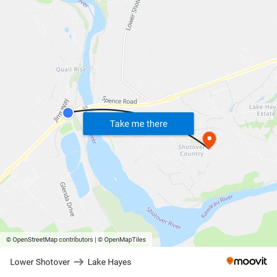 Lower Shotover to Lake Hayes map