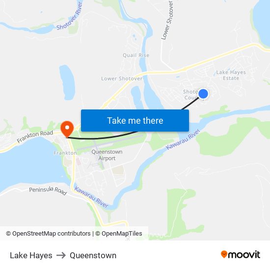 Lake Hayes to Queenstown map