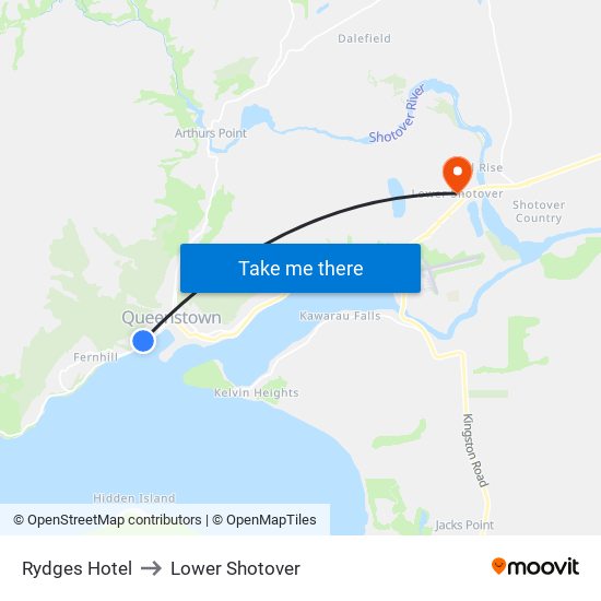 Rydges Hotel to Lower Shotover map