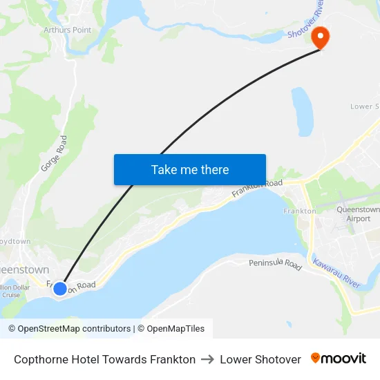 Copthorne Hotel Towards Frankton to Lower Shotover map