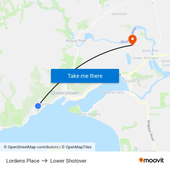Lordens Place to Lower Shotover map