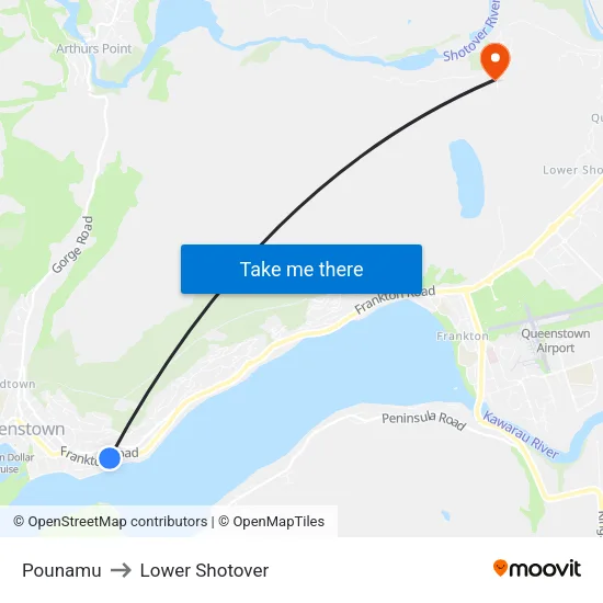 Pounamu to Lower Shotover map