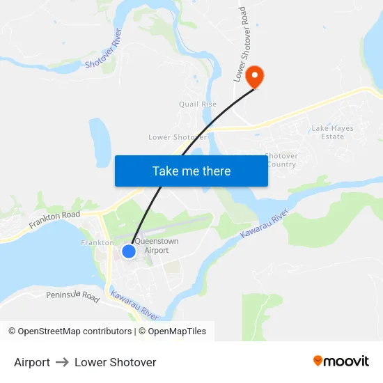 Airport to Lower Shotover map