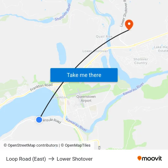 Loop Road (East) to Lower Shotover map