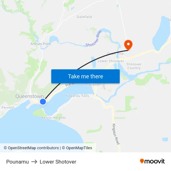 Pounamu to Lower Shotover map