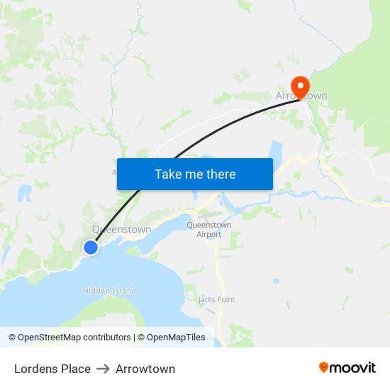 Lordens Place to Arrowtown map