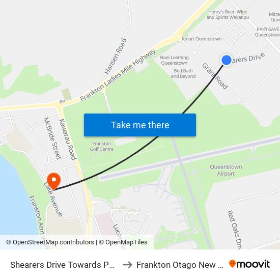 Shearers Drive Towards Pak N Save to Frankton Otago New Zealand map