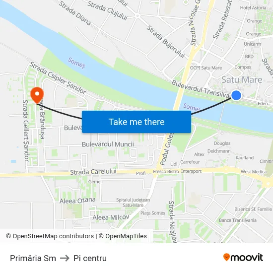 Primăria Sm to Pi centru map