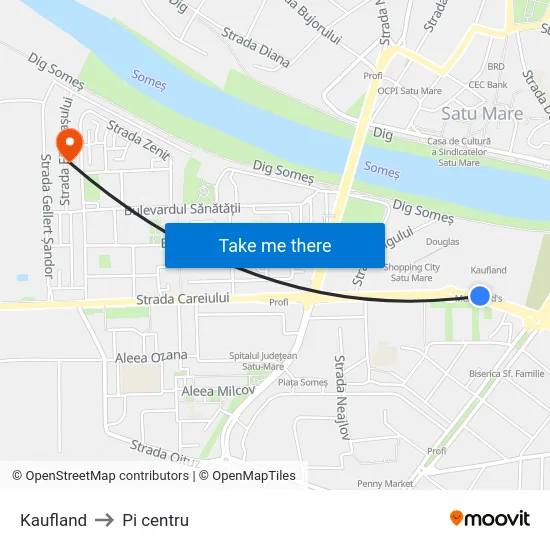 Kaufland to Pi centru map