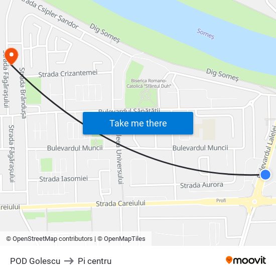 POD Golescu to Pi centru map
